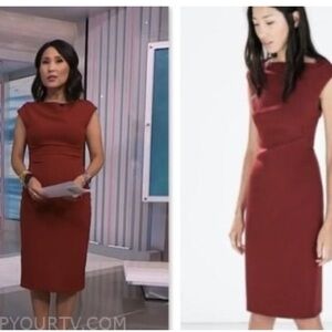Zara BURGUNDY boat neck dress